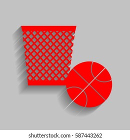 Trash sign illustration. Vector. Red icon with soft shadow on gray background.