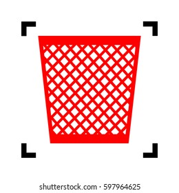 Trash sign illustration. Vector. Red icon inside black focus corners on white background. Isolated.