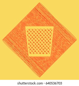 Trash sign illustration. Vector. Red scribble icon obtained as a result of subtraction rhomb and path. Royal yellow background.