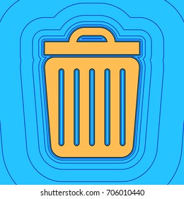 Trash sign illustration. Vector. Sand color icon with black contour and equidistant blue contours like field at sky blue background. Like waves on map - island in ocean or sea.