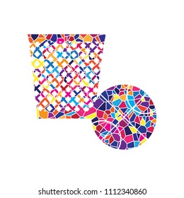 Trash sign illustration. Vector. Stained glass icon on white background. Colorful polygons. Isolated.