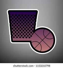 Trash sign illustration. Vector. Violet gradient icon with black and white linear edges at gray background.