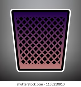 Trash sign illustration. Vector. Violet gradient icon with black and white linear edges at gray background.