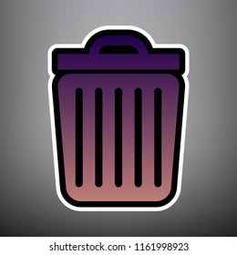 Trash sign illustration. Vector. Violet gradient icon with black and white linear edges at gray background.