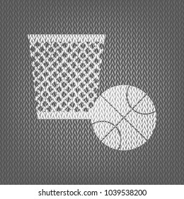 Trash sign illustration. Vector. White knitted icon on gray knitted background. Isolated.