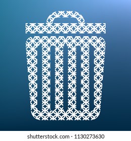 Trash sign illustration. Vector. White textured icon at lapis lazuli gradient background.