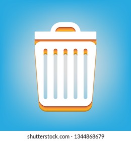 Trash sign illustration. Vector. White icon with 3d warm-colored gradient body at sky blue background.