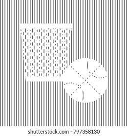 Trash sign illustration. Vector. White icon on grayish striped background. Optical illusion.