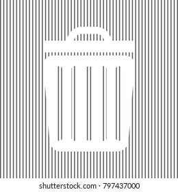 Trash sign illustration. Vector. White icon on grayish striped background. Optical illusion.