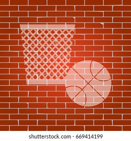 Trash sign illustration. Vector. Whitish icon on brick wall as background.