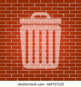 Trash sign illustration. Vector. Whitish icon on brick wall as background.