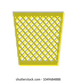 Trash sign illustration. Vector. Yellow icon with square pattern duplicate at white background. Isolated.