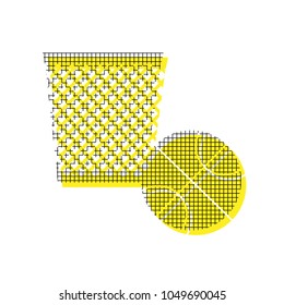 Trash sign illustration. Vector. Yellow icon with square pattern duplicate at white background. Isolated.