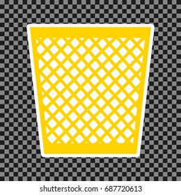 Trash sign illustration. Vector. Yellow icon with white contour on dark transparent background.