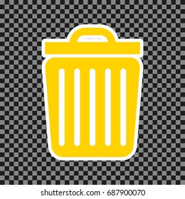 Trash sign illustration. Vector. Yellow icon with white contour on dark transparent background.