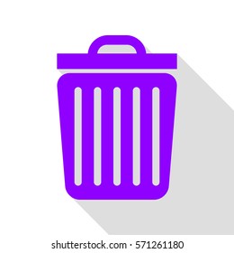 Trash sign illustration. Violet icon with flat style shadow path.