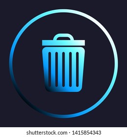 Trash sign illustration. White, cyan and blue gradient icon as round button in white shell at dark blue background. Illustration.