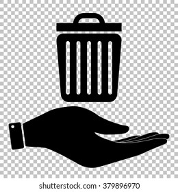 Trash sign. Save or protect symbol by hand