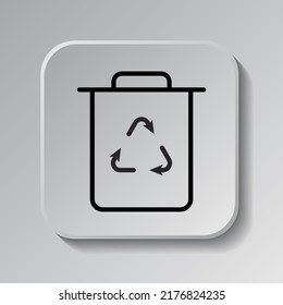 Trash simple icon, vector. Flat design. Black icon on square button with shadow. Grey background.ai