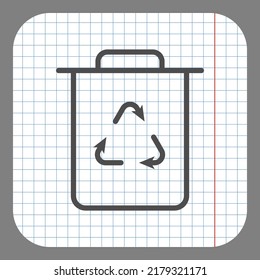 Trash simple icon, vector. Flat design. On graph paper. Grey background.ai