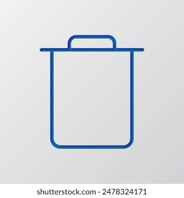 Trash simple icon vector. Flat design. Paper cut design. Cutted blue symbol with shadow. Gray background.ai
