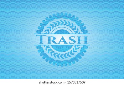 Trash sky blue water wave style emblem. Vector Illustration. Detailed.