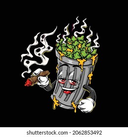 Trash Smoking Blunt From Weed Flower Cannabis Nug Bud Character Cartoon