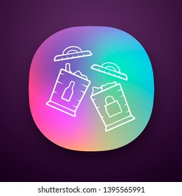 Trash sorting bins app icon. Trashcans for separating glass, paper waste. Rubbish containers for garbage separation. UI/UX user interface. Web or mobile application. Vector isolated illustration