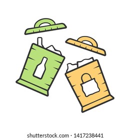 Trash sorting bins color icon. Trashcans for separating glass, paper waste. Rubbish containers for garbage separation. Isolated vector illustration