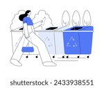 Trash sorting facility isolated cartoon vector illustrations. Young girl throwing a bottle for recycling in the city park, environmental protection, trash sorting idea vector cartoon.