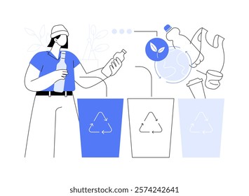 Trash sorting isolated cartoon vector illustrations. Smiling hipster girl sorting a garbage, recycling facility process, people eco-friendly lifestyle, active citizen vector cartoon.