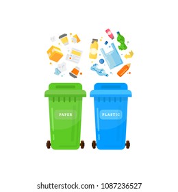 Trash sorting.Recycling garbage elements trash bags tires