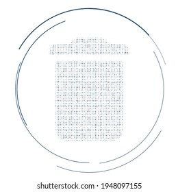 Das Müllsymbol gefüllt mit dunkelblauen Punkten. Pointillismus-Stil. Vektorgrafik auf weißem Hintergrund