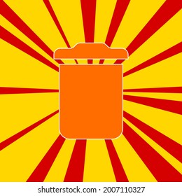 Símbolo de bloqueo en un fondo de líneas radiales de explosión de flash rojo. El gran símbolo naranja se encuentra en el centro del sol, simbolizando la salida del sol. Ilustración del vector sobre fondo amarillo