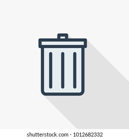 trash thin line flat color icon. Linear vector illustration. Pictogram isolated on white background. Colorful long shadow design.