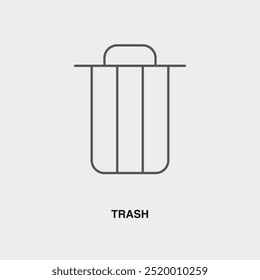 Trash thin line icon or logo. Symbol or sign on airline or travel app theme. Vector line illustration.