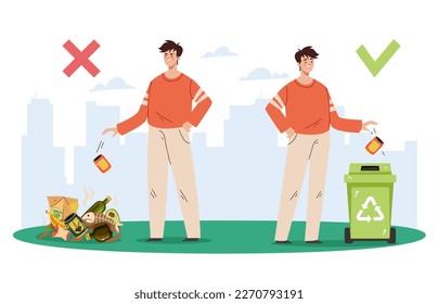 Trash throw litter garbage recycle waste drop concept. Vector graphic design illustration element