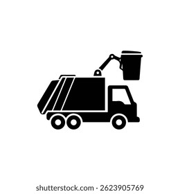 Trash Truck Levantando uma lixeira com braços mecânicos - estilo de silhueta preta