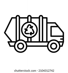 Trash Truck Vector Outline Icon Isolated On White Background
