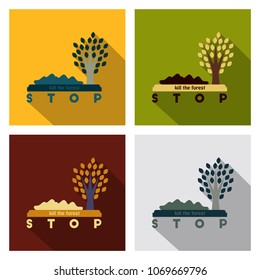 trash under the tree and text Stop kill the forest