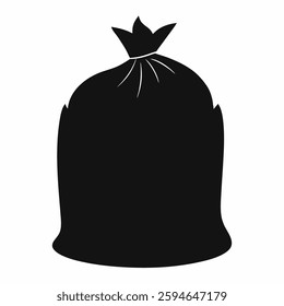 trash and useless junk bag black vector on white background.
