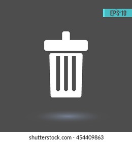 Trash vector icon. Graphic symbol for web design, logo. White glyph on a gray background. Isolated sign.