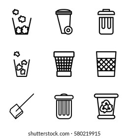 trash vector icons. Set of 9 trash outline icons such as dustpan, trash bin, recycle bin