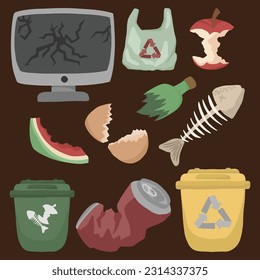 Trash and Waste Cute Hand Drawn Illustration Set