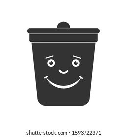 Trash and waste tank icon with funny face. Isolated on white background in flat design style.
