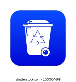 Trash wheelie bin icon blue vector isolated on white background