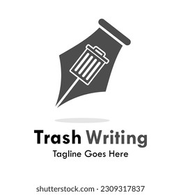Ilustración de la plantilla del logotipo de diseño de escritura a prueba. hay bolígrafo con basurero