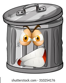 Trashcan with angry face illustration