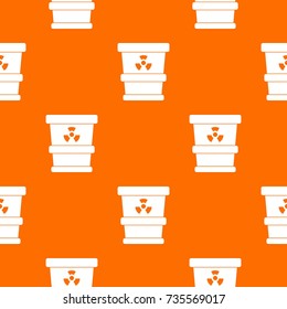 Trashcan containing radioactive waste pattern repeat seamless in orange color for any design. Vector geometric illustration
