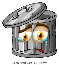 Trashcan with crying face illustration
